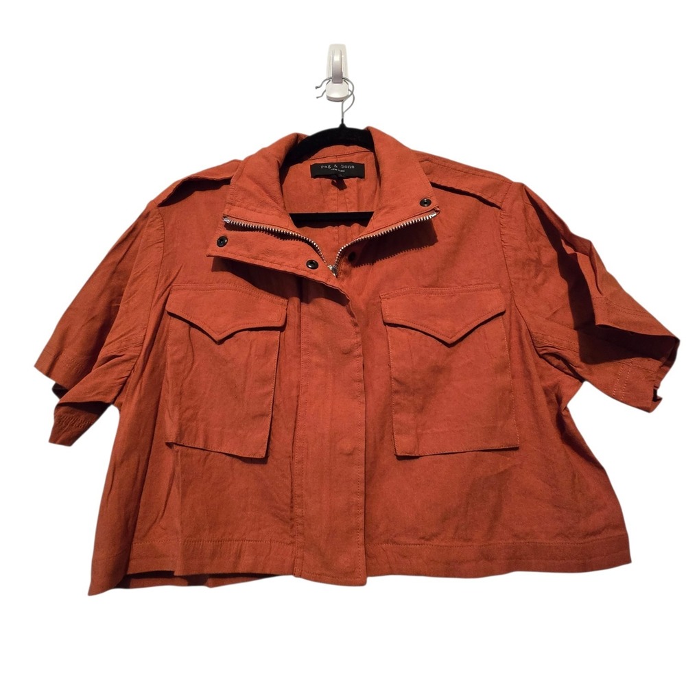 Rag & Bone Linen Crop Field Jacket Women's SM Rust Utility Gorpcore $395